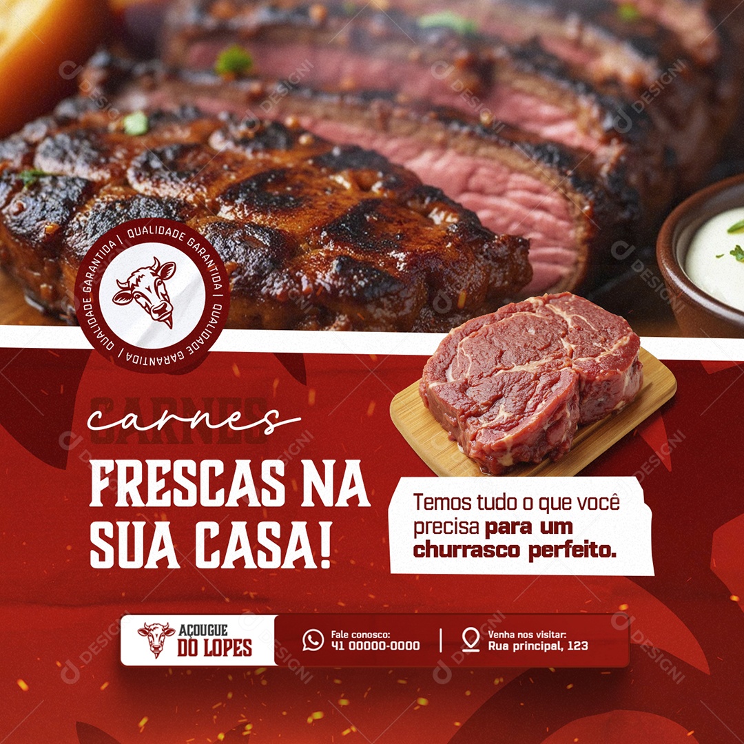 Açougue Carnes Frescas na Sua Casa Social Media PSD Editável