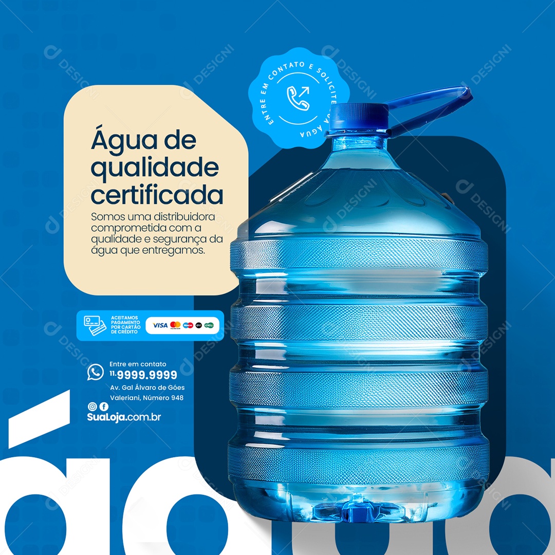 Água de Qualidade Certificada Distribuidora de Água Social Media PSD Editável
