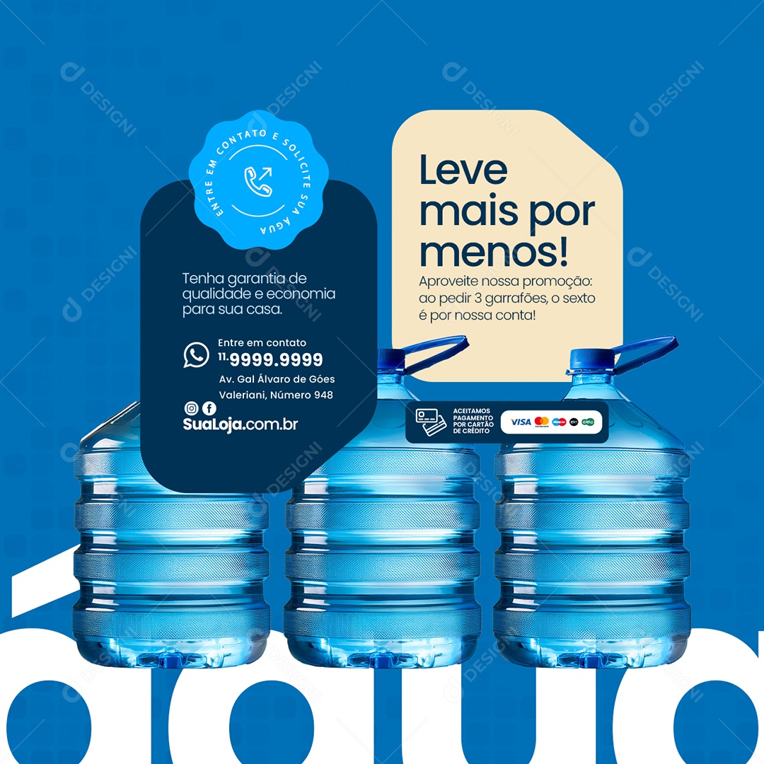 Distribuidora de Água Leve Mais Por Menos Social Media PSD Editável