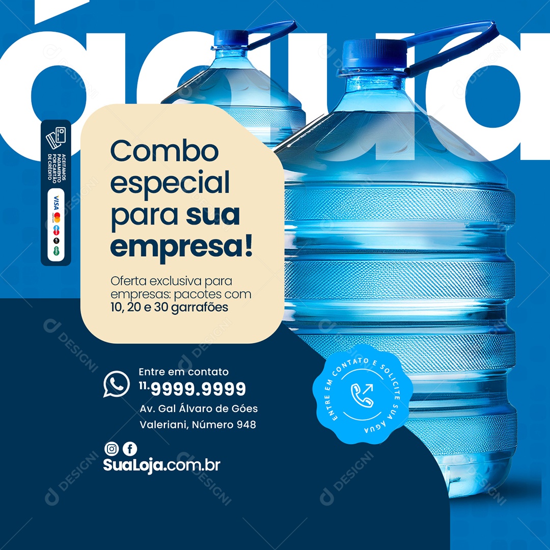 Distribuidora de Água Combo Especial para Sua Empresa Social Media PSD Editável
