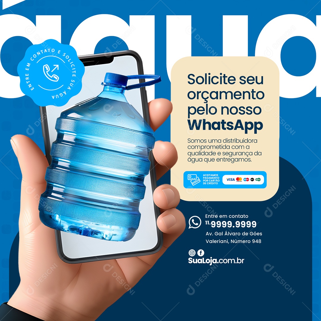 Distribuidora de Água Solicite seu Orçamento Pelo Nosso WhatsApp Social Media PSD Editável