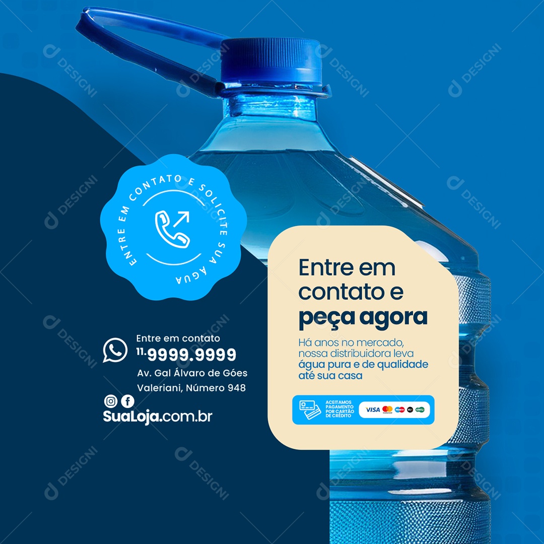 Distribuidora de Água Entre em Contato e Solicite Sua Água Social Media PSD Editável