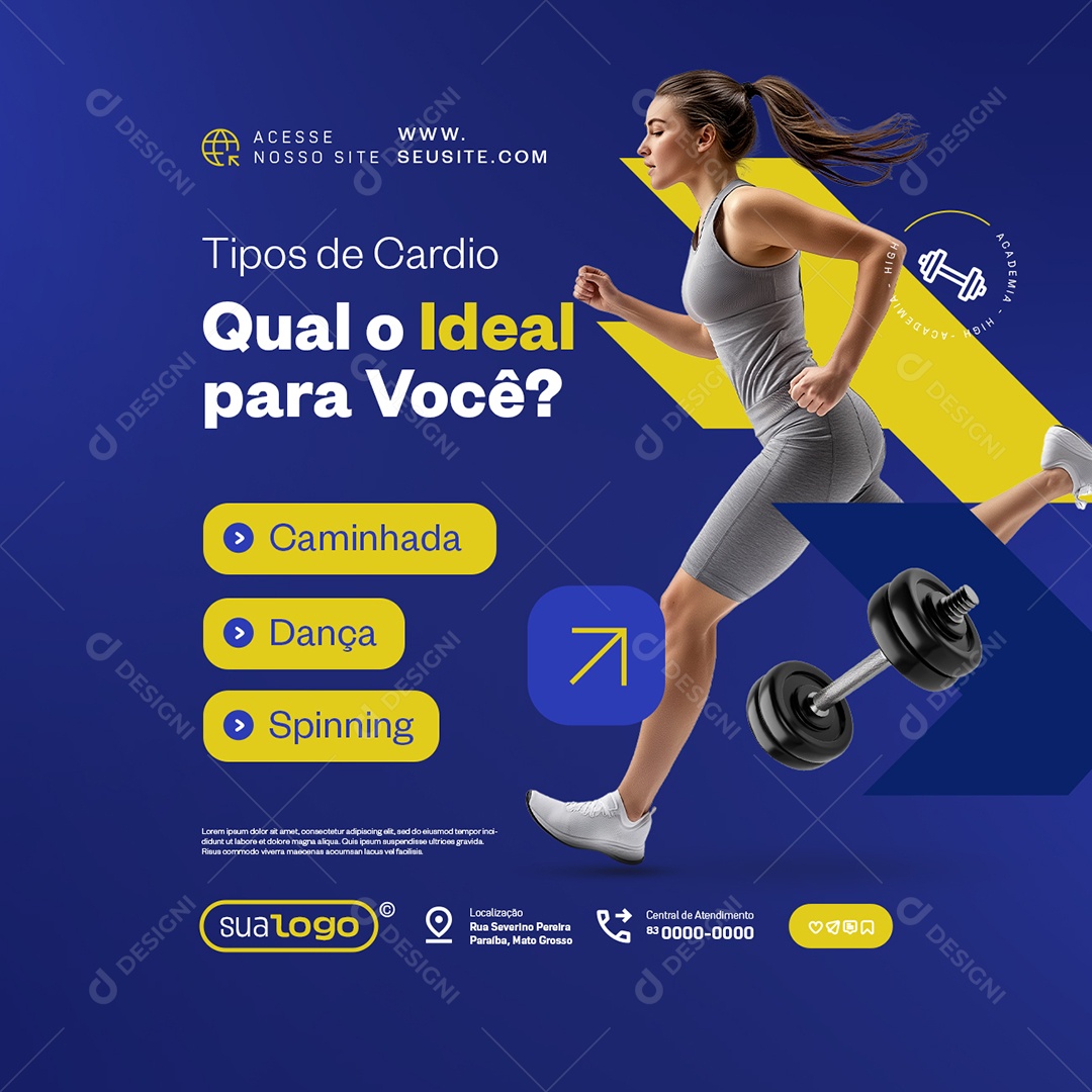 Academia Tipos de Cardio Qual o Idela para Você Social Media PSD Editável