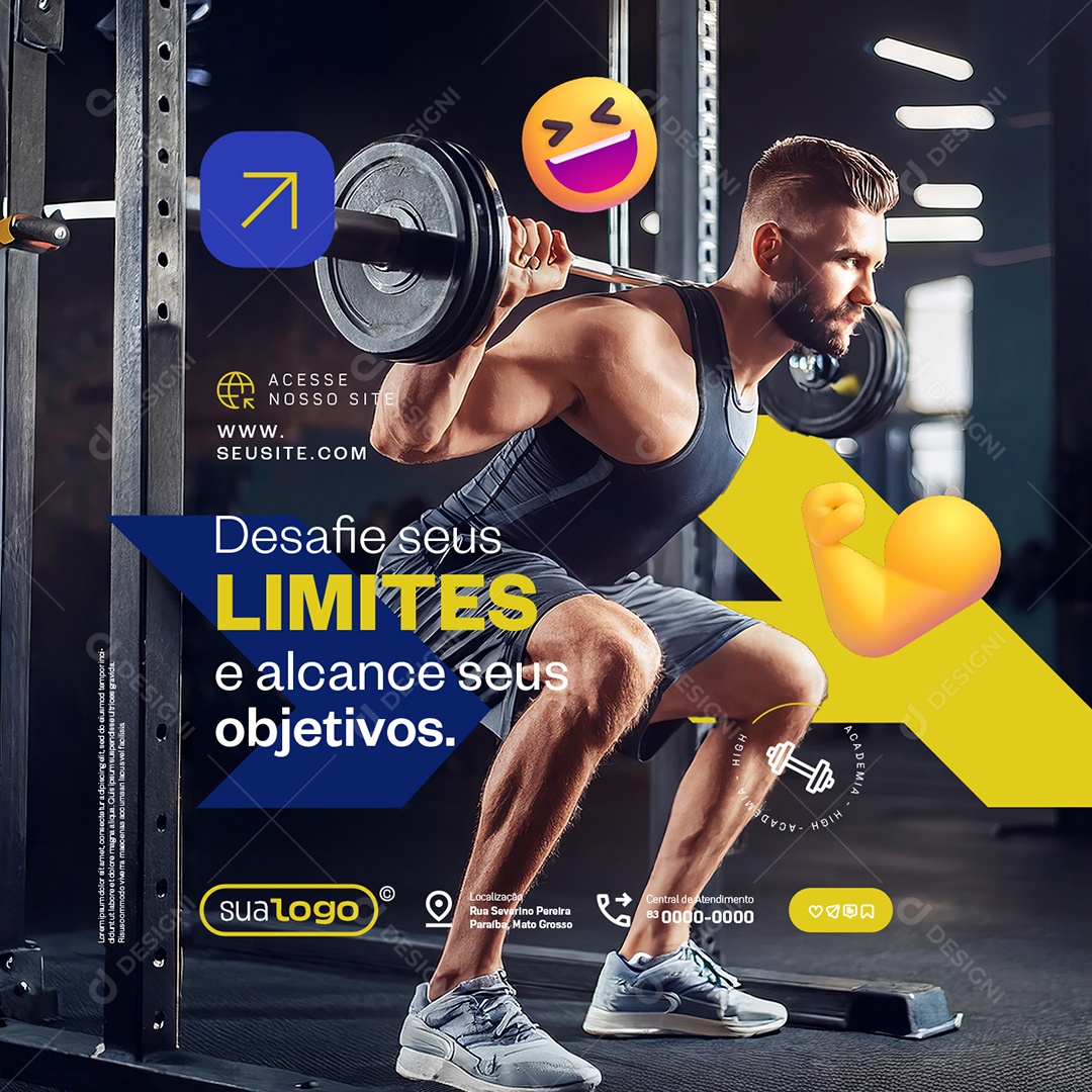 Academia Desafie seus Limites e Alcance seus Objetivos Social Media PSD Editável