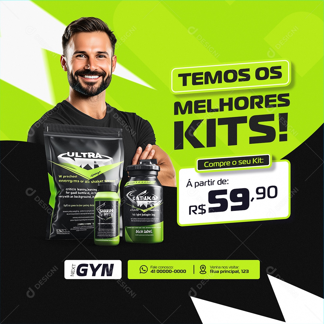 Academia Temos os Melhores Kits Social Media PSD Editável