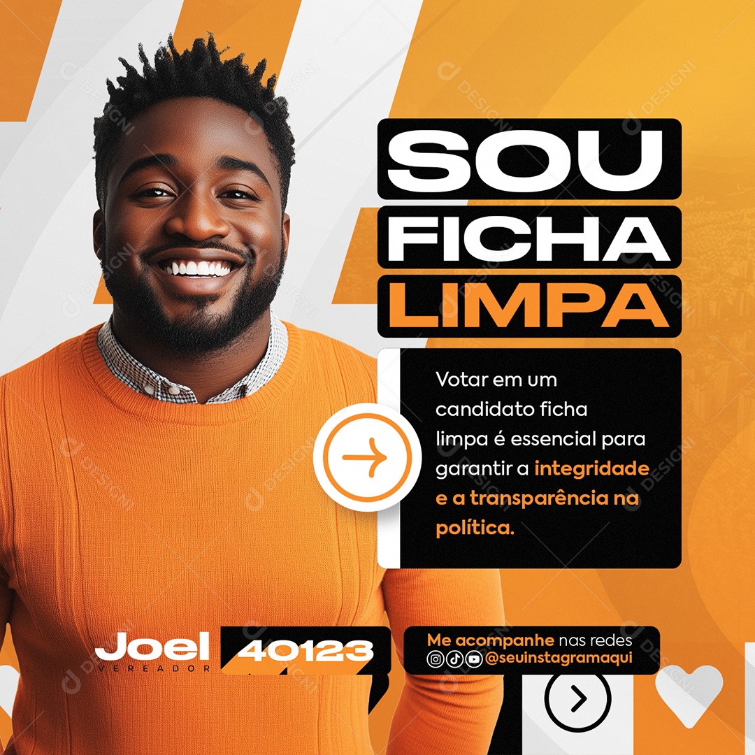 Eleições Política Sou Ficha Limpa Joel Social Media PSD Editável