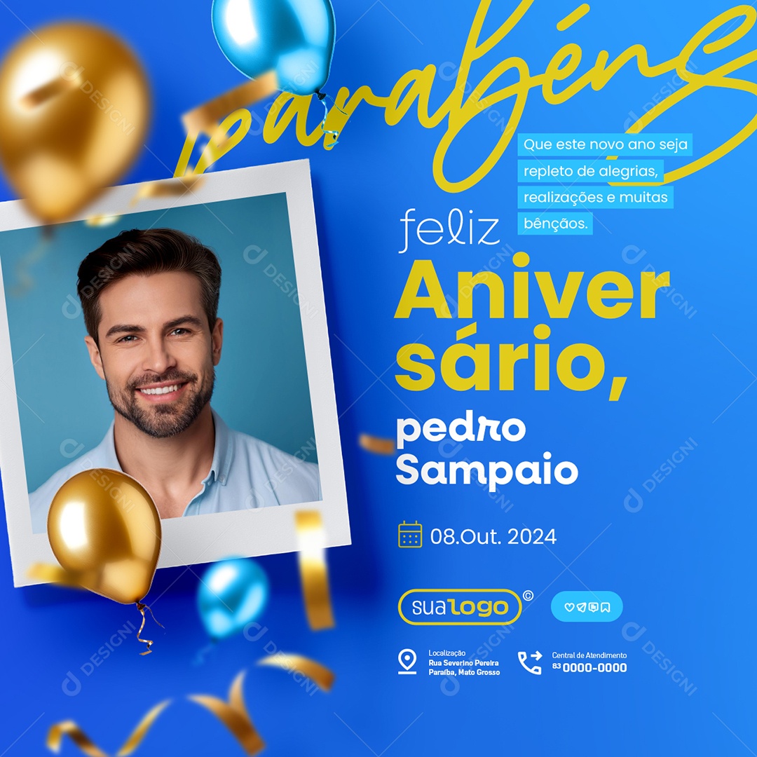 Feliz Aniversário Parabéns Pedro Sampaio Social Media PSD Editável
