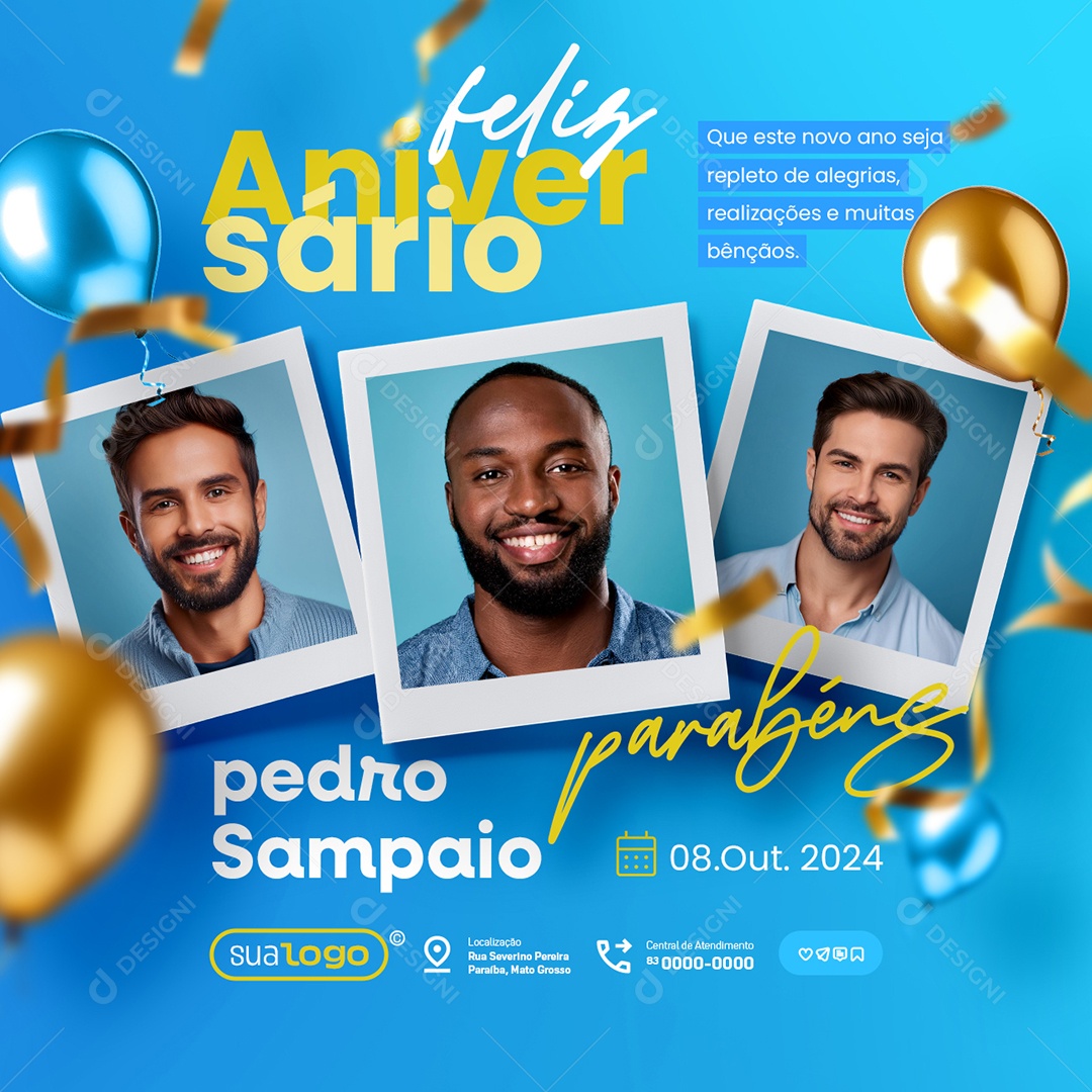 Feliz Aniversário Pedro Sampaio Parabéns Social Media PSD Editável
