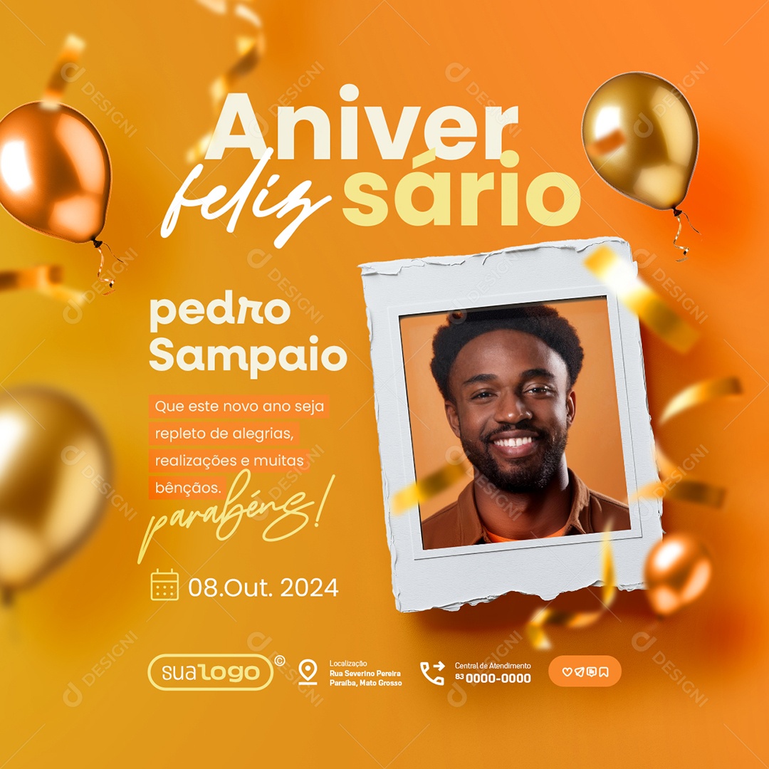 Feliz Aniversário Parabéns Pedro Sampaio Social Media PSD Editável