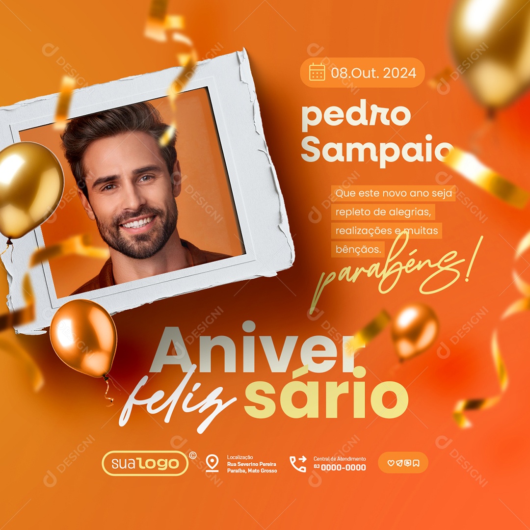 Feliz Aniversário Pedro Sampaio Parabéns Social Media PSD Editável