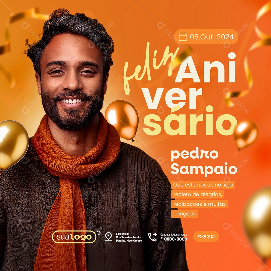Feliz Aniversário Pedro Sampaio Social Media PSD Editável