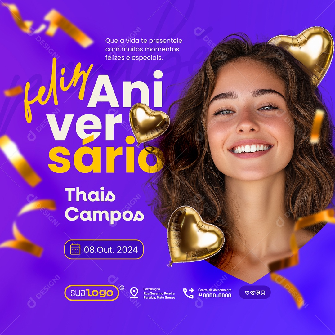 Feliz Aniversário Thais Campos Social Media PSD Editável