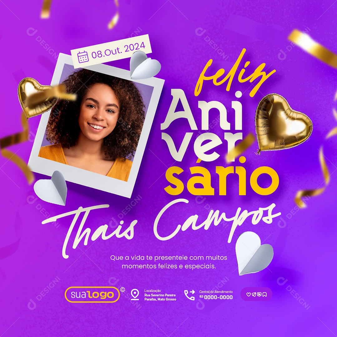 Social Media Feliz Aniversário Thais Campos PSD Editável