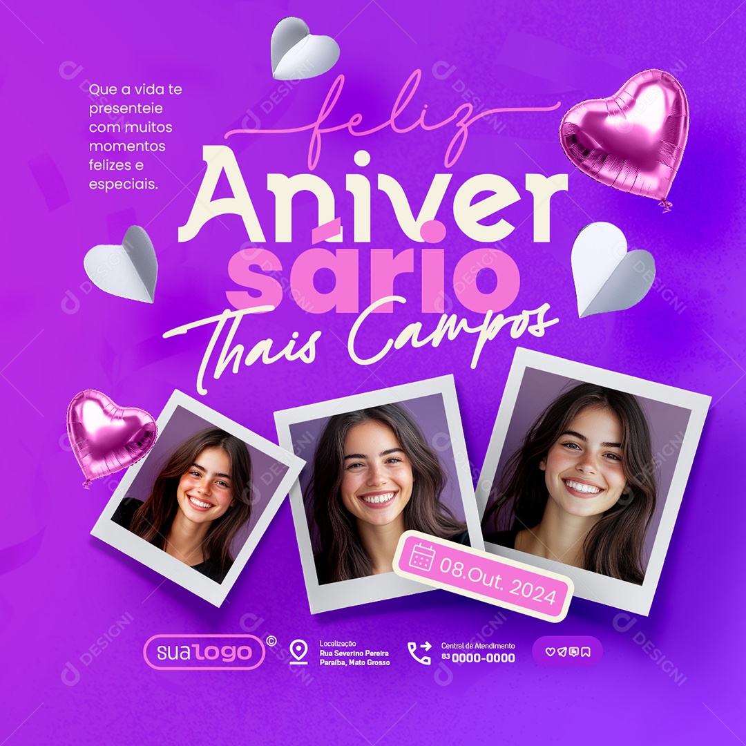 Feliz Aniversário Thais Campos Social Media PSD Editável