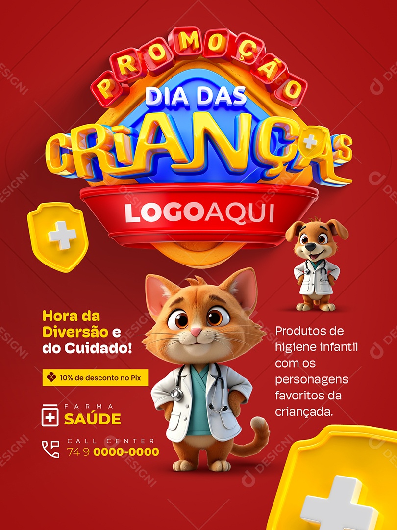 Promoção Dia das Crianças Farmácia Encarte Hora da Diversão Social Media PSD Editável