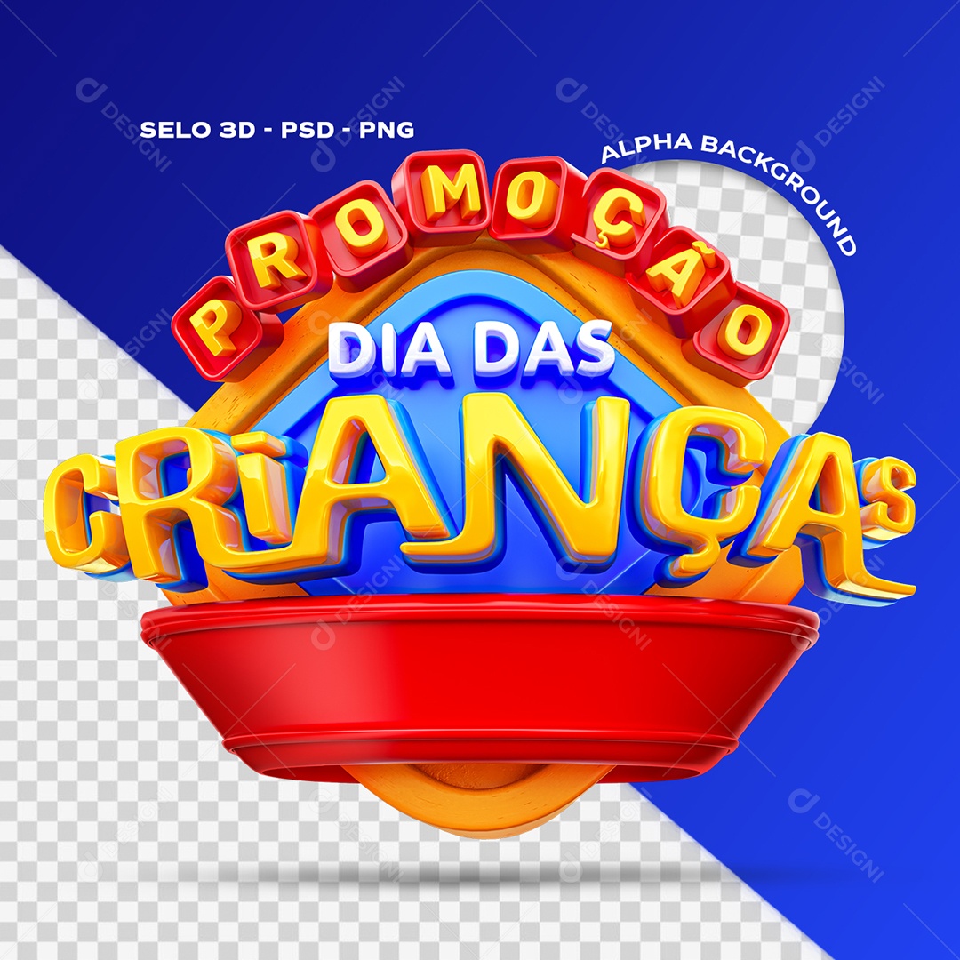 Promoção Dia das Crianças Selo 3D para Composição PSD
