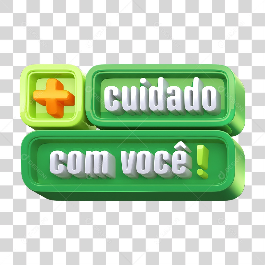 Mais Cuidado Com Você Selo 3D para Composição PNG Transparente