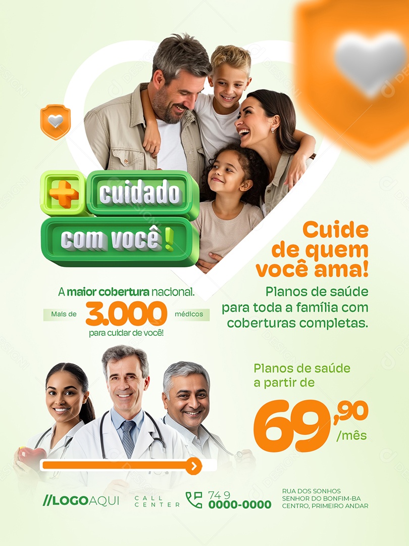 Mais Cuidado Com Você Planos de Saúde Encarte Mais de Três Mil Médicos Social Media PSD Editável