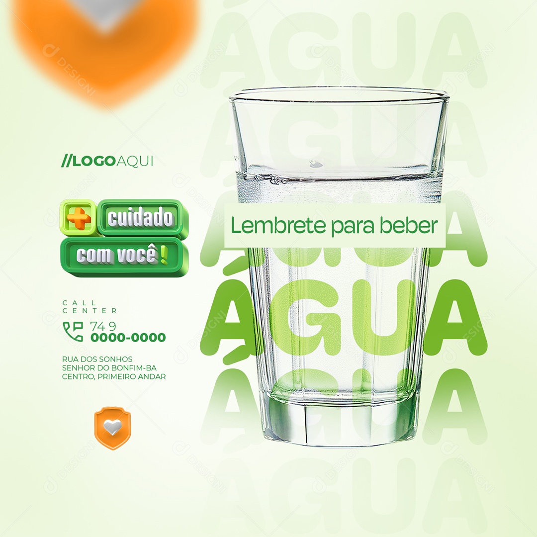 Mais Cuidado Com Você Planos de Saúde Lembrete para Beber Social Media PSD Editável