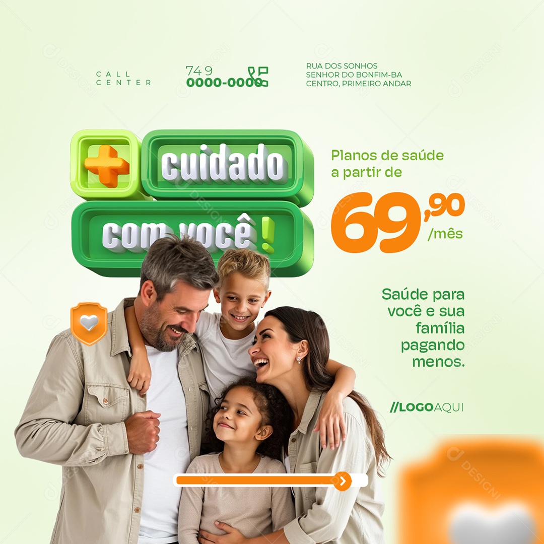Mais Cuidado Com Você Planos de Saúde Social Media PSD Editável