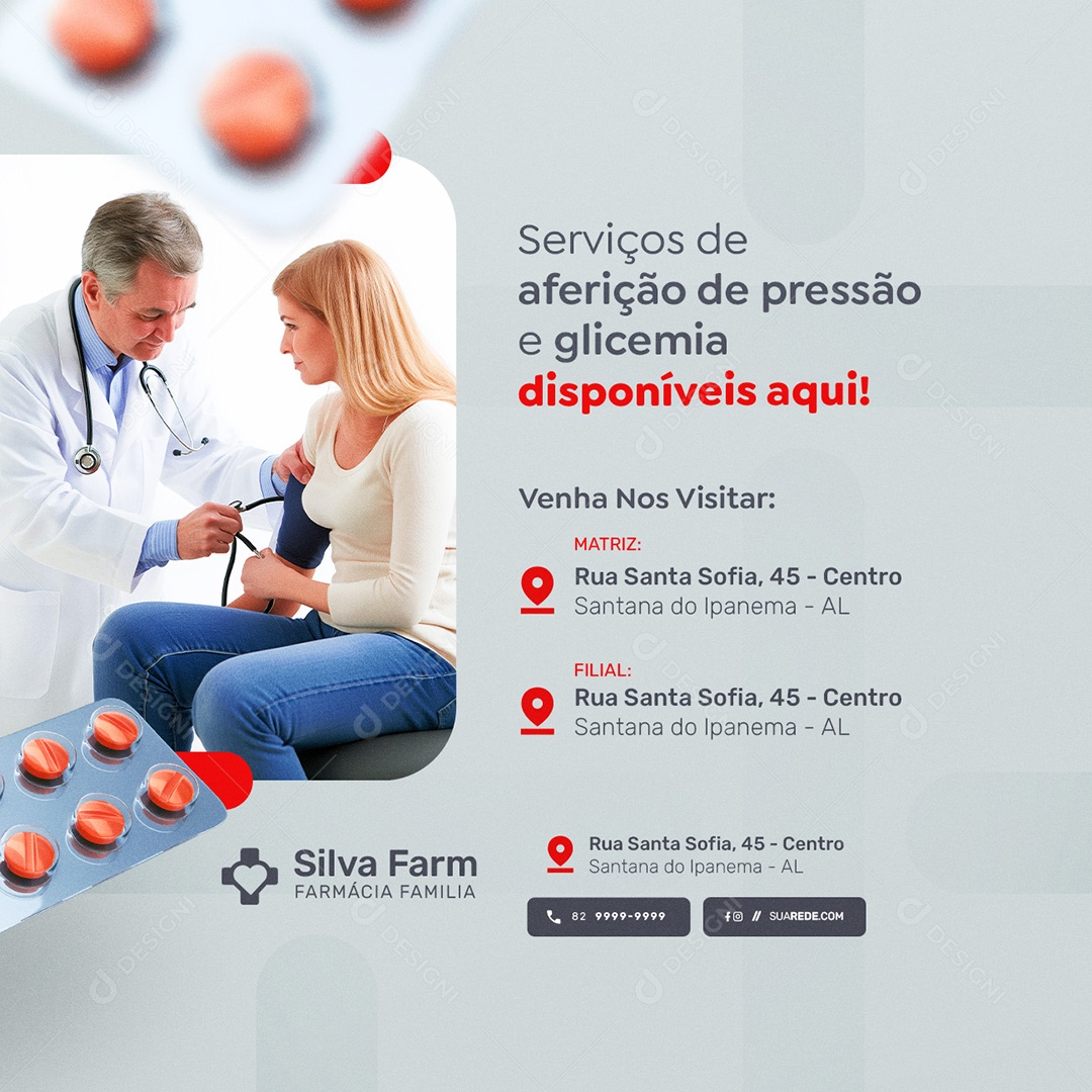Farmácia Serviços de Aferição de Pressão e Glicemia Social Media PSD Editável