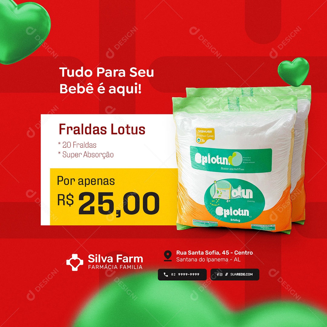 Farmácia Fraldas Lotus Tudo para Seu Bebê é Aqui Social Media PSD Editável