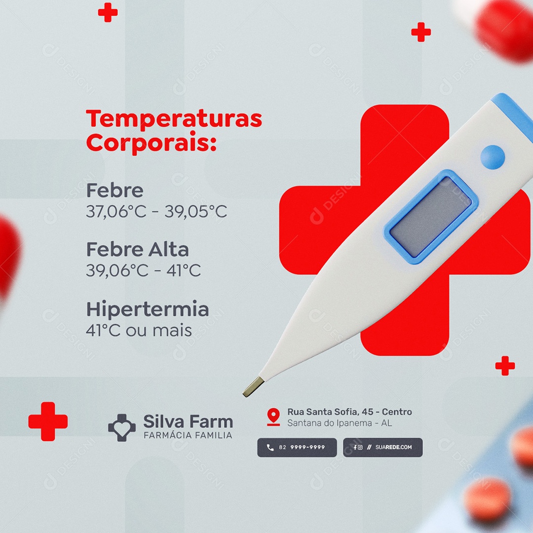 Farmácia Temperaturas Corporais Social Media PSD Editável