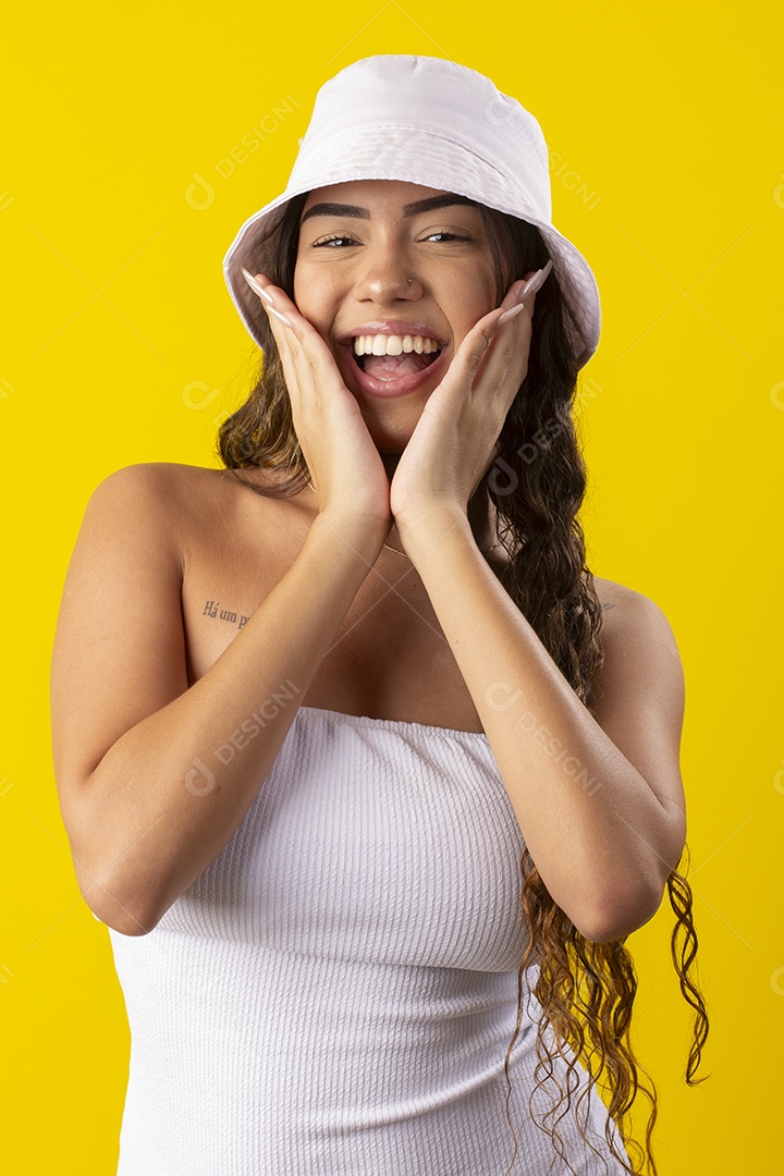 Beautiful and happy girl wearing hat