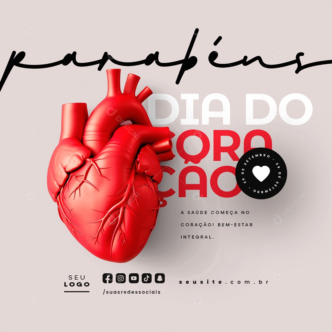 Dia Mundial do Coração 29 de Setembro Parabéns Social Media PSD Editável