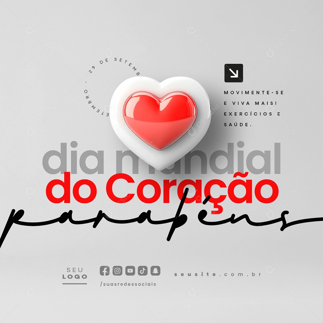 Dia Mundial do Coração 29 de Setembro Parabéns Social Media PSD Editável