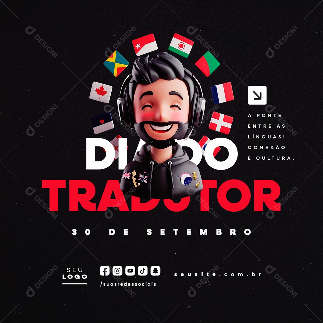 Dia do Tradutor 30 de Setembro Social Media PSD Editável