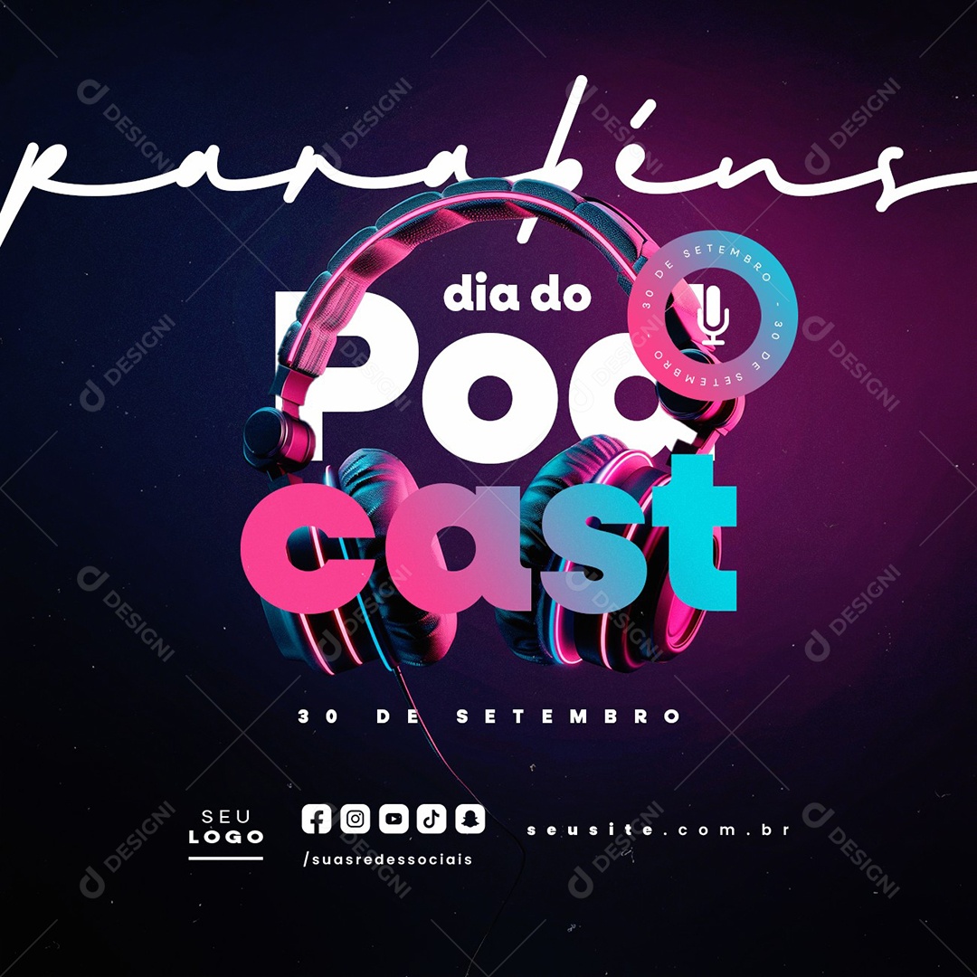 Dia do Podcast 30 de Setembro Parabéns Social Media PSD Editável