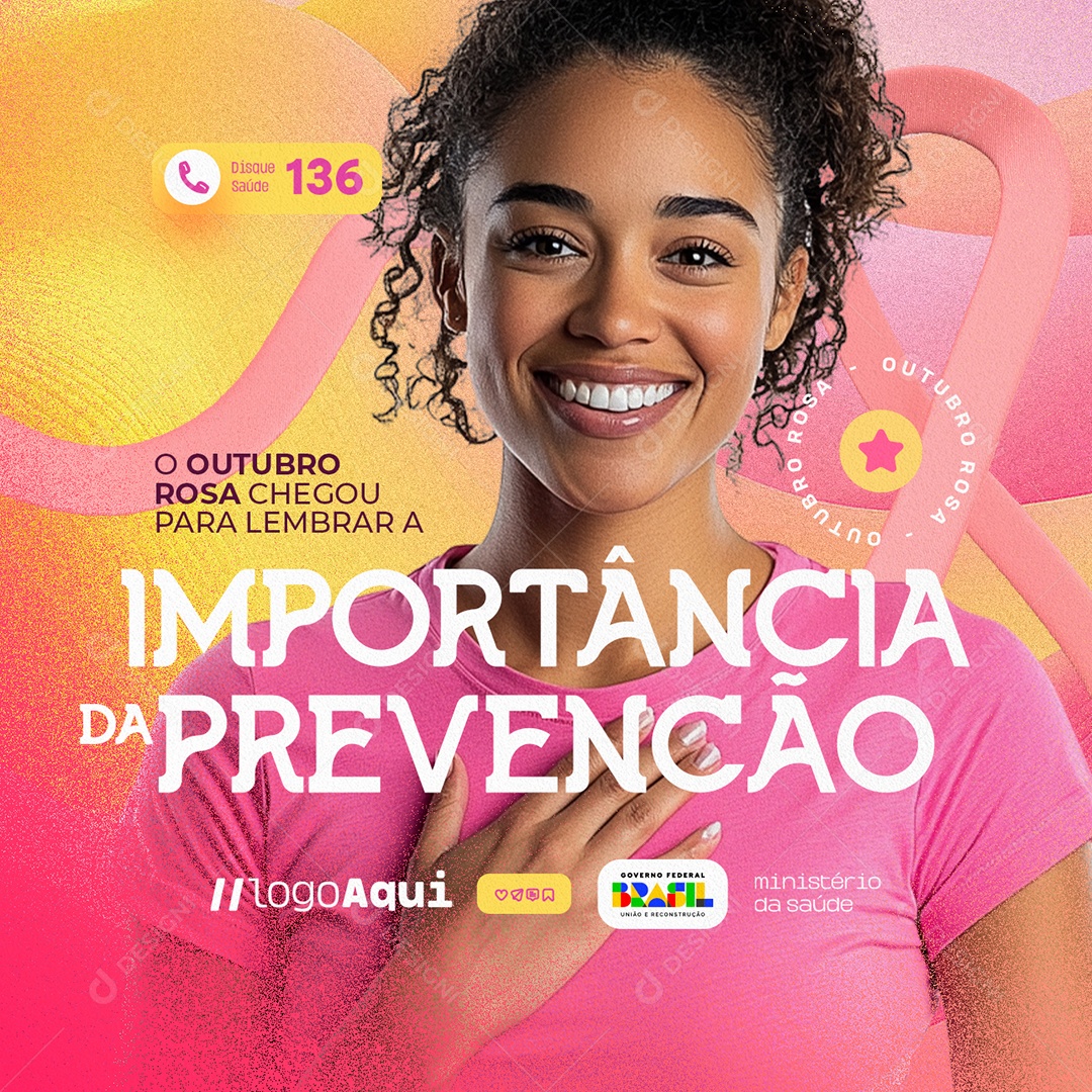 Outubro Rosa Importância de Prevenção Social Media PSD Editável