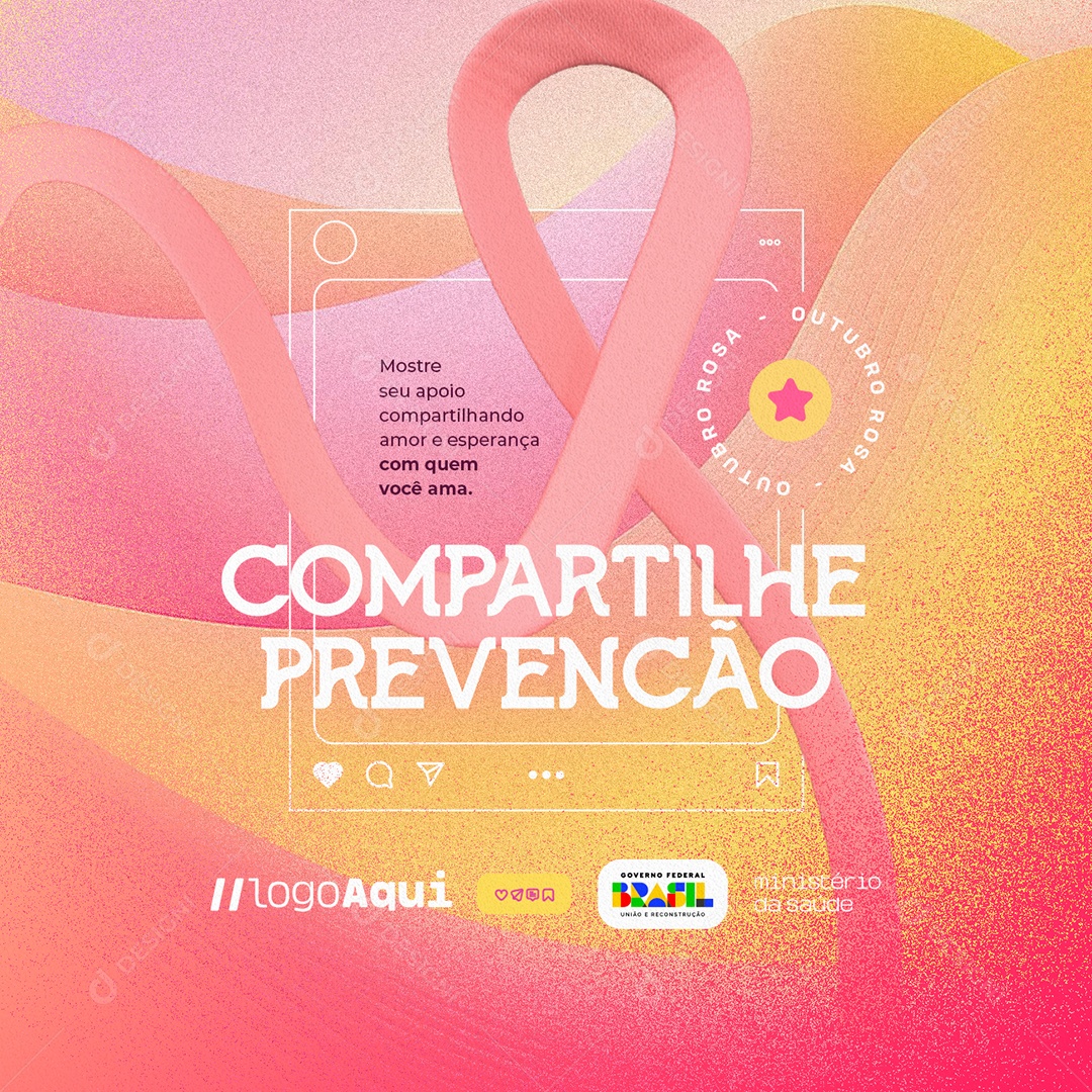 Outubro Rosa Compartilhe Prevenção Social Media PSD Editável