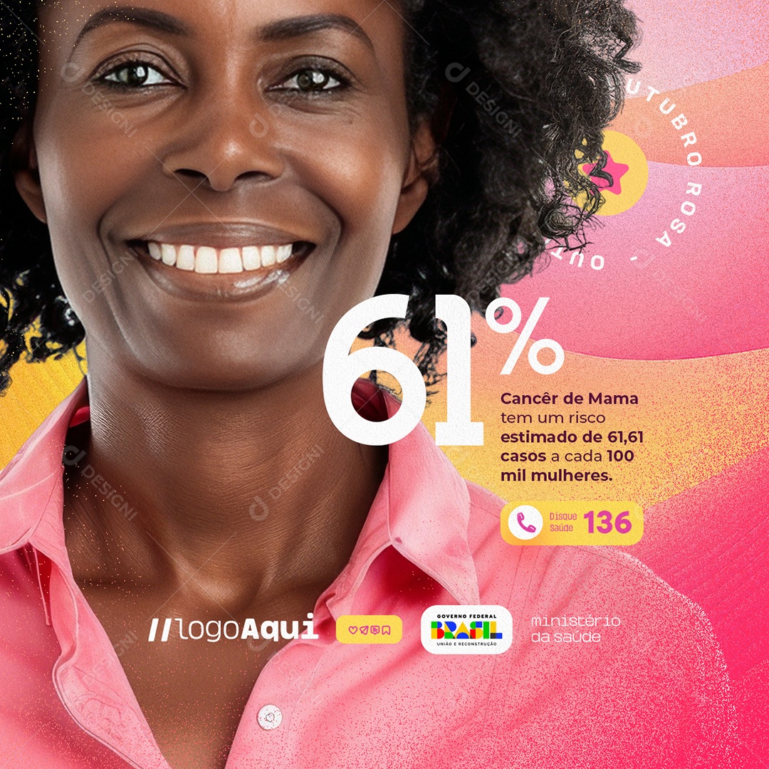 Outubro Rosa Câncer de Mama Tem Um Risco Social Media PSD Editável