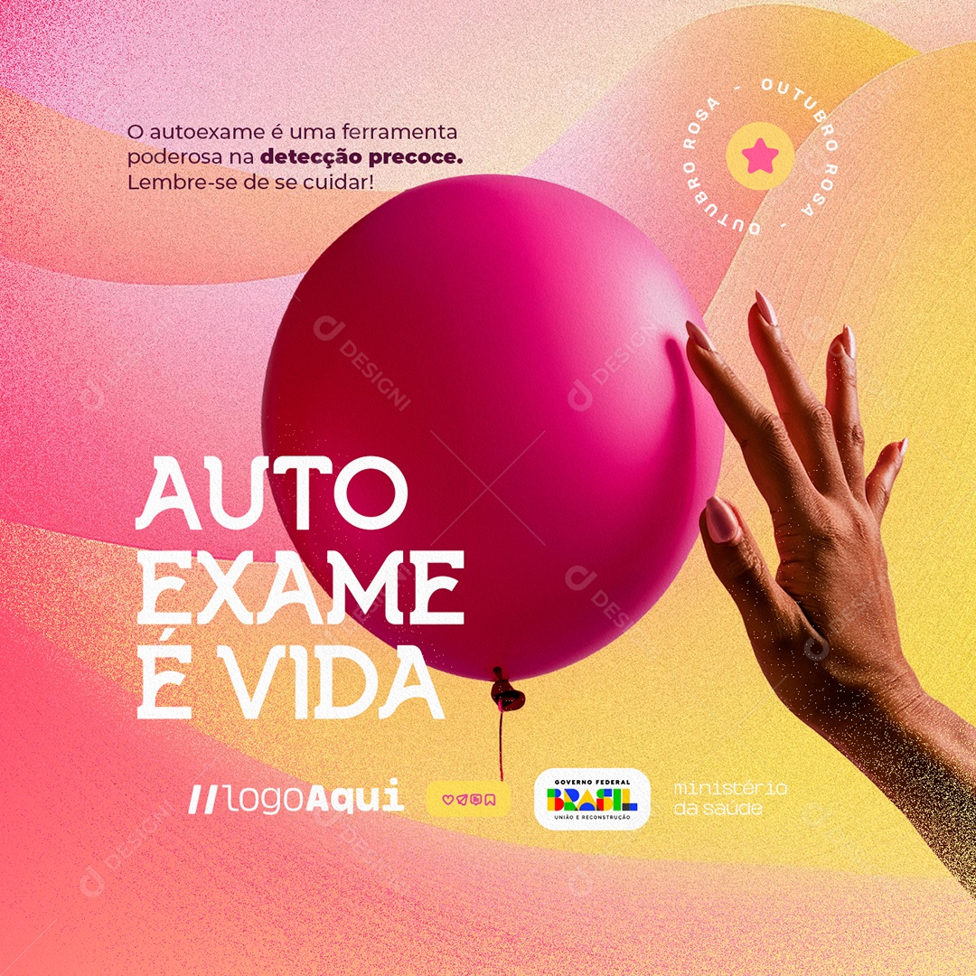 Outubro Rosa Auto Exame é Vida Social Media PSD Editável
