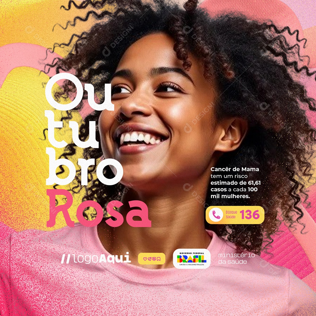 Outubro Rosa Câncer de Mama Tem Um Risco Social Media PSD Editável