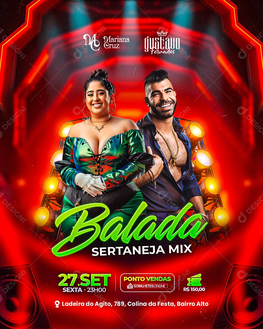 Flyer Balada Sertaneja Mix Social Media PSD Editable