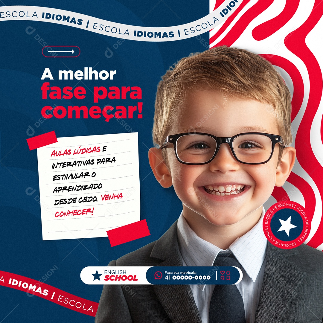 Escola de Idiomas A Melhor Fase para Começar Social Media PSD Editável