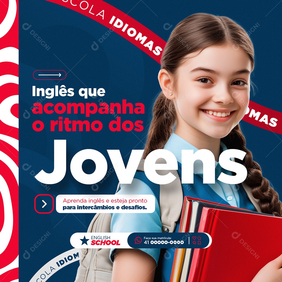 Escola de Idiomas Inglês Social Media PSD Editável