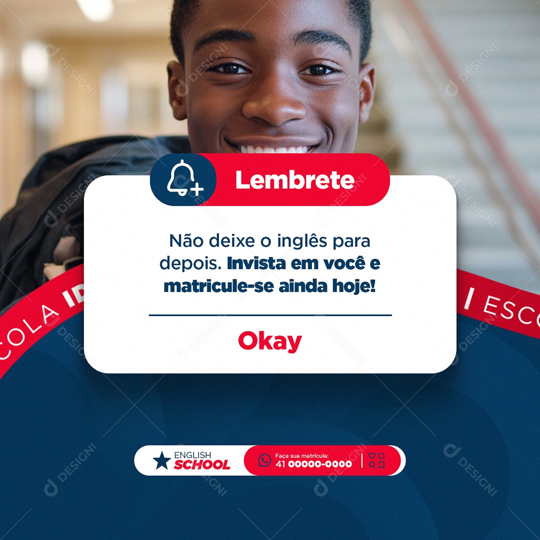 Escola de Idiomas Lembrete Social Media PSD Editável
