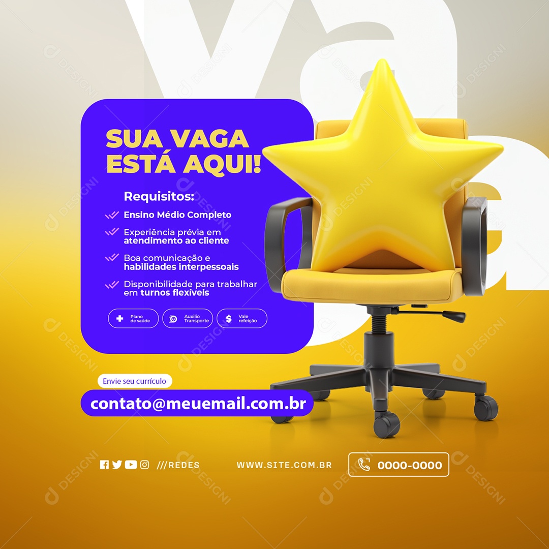 Vaga de Emprego Sua Vaga Está Aqui Social Media PSD Editável