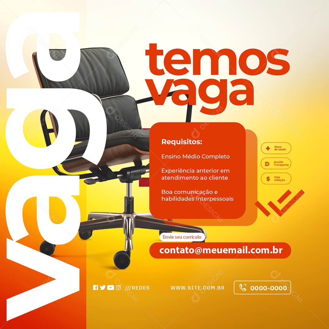 Vaga de Emprego Temos Vaga Social Media PSD Editável