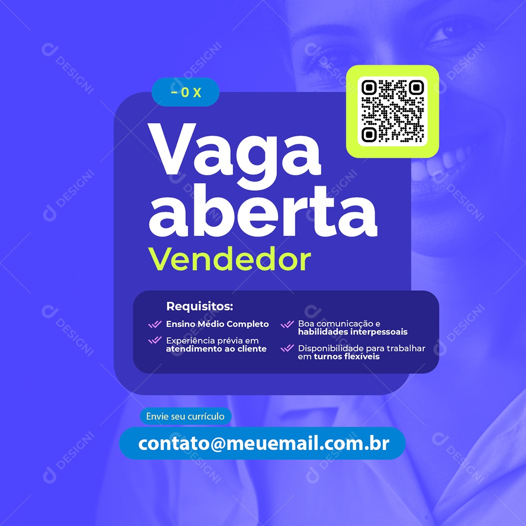 Vaga de Emprego Vaga Aberta Vendedor Social Media PSD Editável