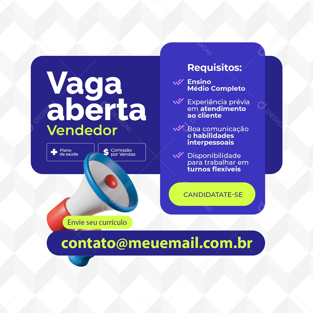 Vaga de Emprego Vendedor Social Media PSD Editável