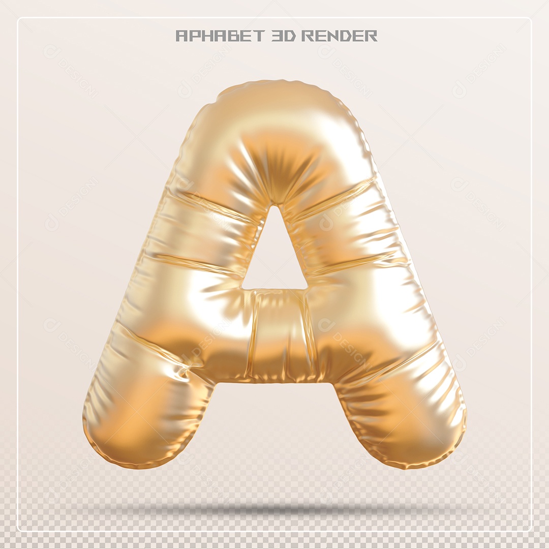 Balão Dourado Letra A Maiúscula Elemento 3D Para Composição PSD