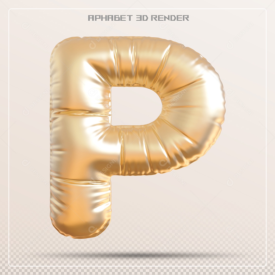 Balão Dourado Letra P Maiúscula Elemento 3D Para Composição PSD