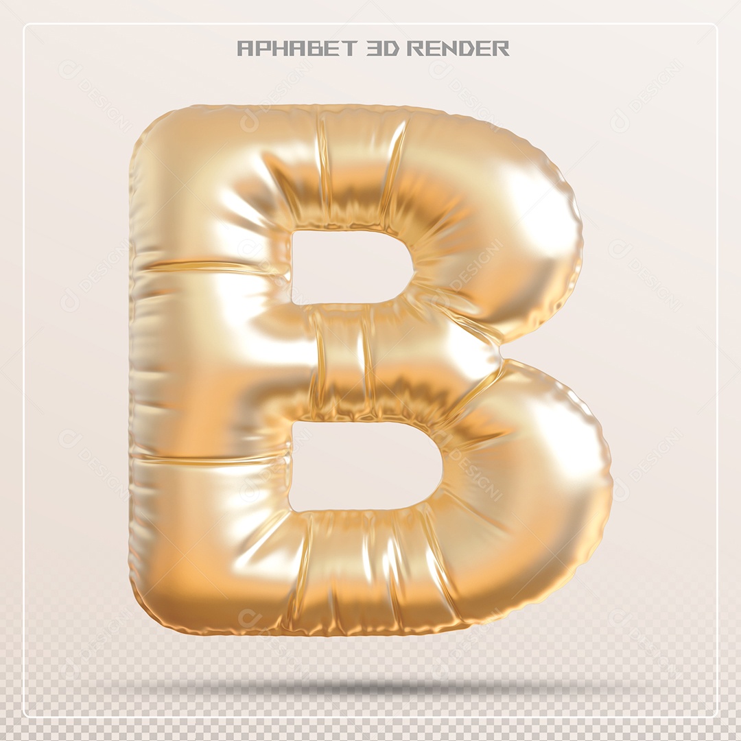 Balão Dourado Letra B Maiúscula Elemento 3D Para Composição PSD