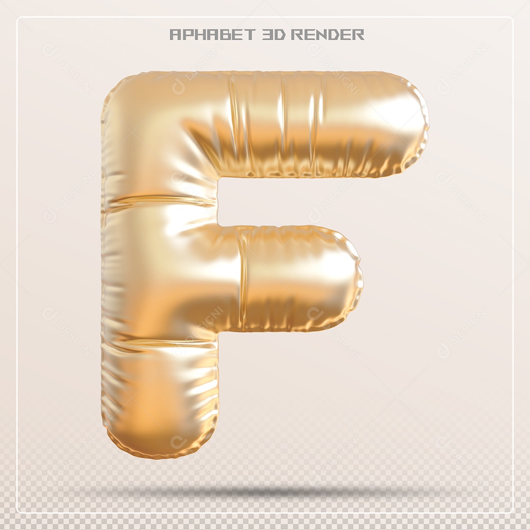 Balão Dourado Letra F Maiúscula Elemento 3D Para Composição PSD