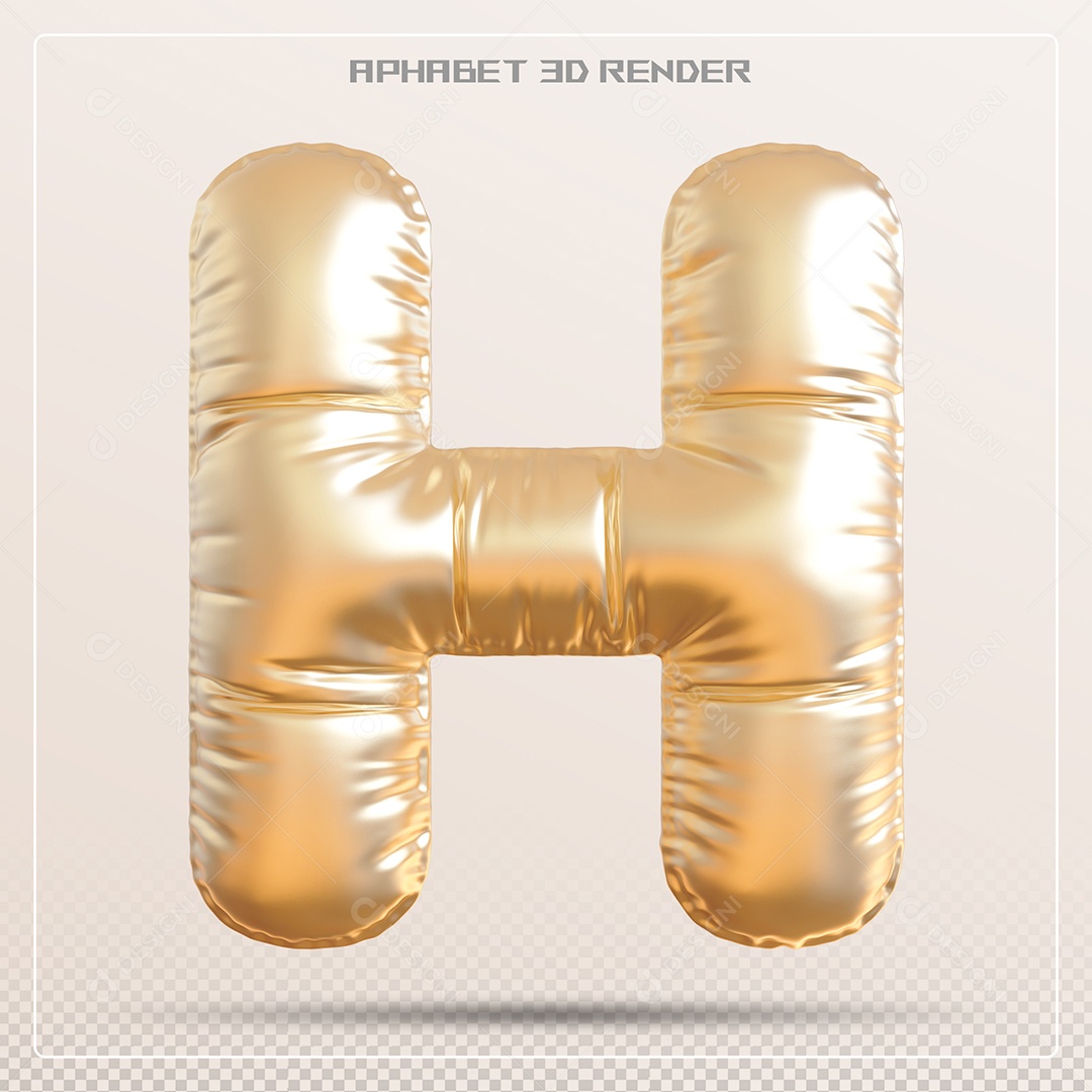 Balão Dourado Letra H Maiúscula Elemento 3D Para Composição PSD